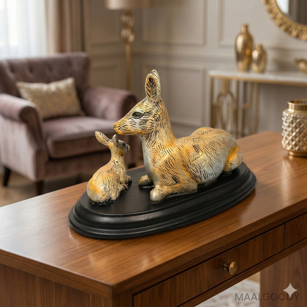 Maalgoody Mother and Baby Rabbit Figurine with Black Oval Base