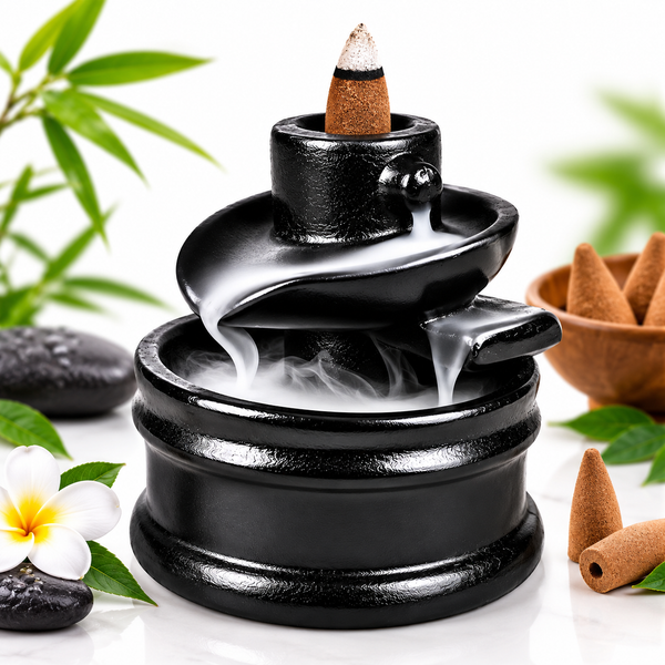 Maalgoody Black Shiv Backflow Incense Holder | Cone Burner with 12 Free Backflow Cones | Black