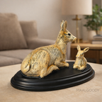 Maalgoody Mother and Baby Rabbit Figurine with Black Oval Base