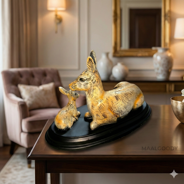 Maalgoody Mother and Baby Rabbit Figurine with Black Oval Base