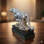 Maalgoody Silver Leopard Figurine Sculpture with Black Base