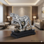 Maalgoody Silver Leopard Figurine Sculpture with Black Base