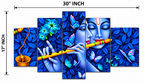 MAALGOODY 5 Piece Blue Krishna Wall Art Set, Multicolour Canvas Wall Paintings with Butterflies and Floral Design, Religious Decorative Wall Art for Living Room, Bedroom, Office and Home Déco