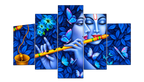 MAALGOODY 5 Piece Blue Krishna Wall Art Set, Multicolour Canvas Wall Paintings with Butterflies and Floral Design, Religious Decorative Wall Art for Living Room, Bedroom, Office and Home Déco