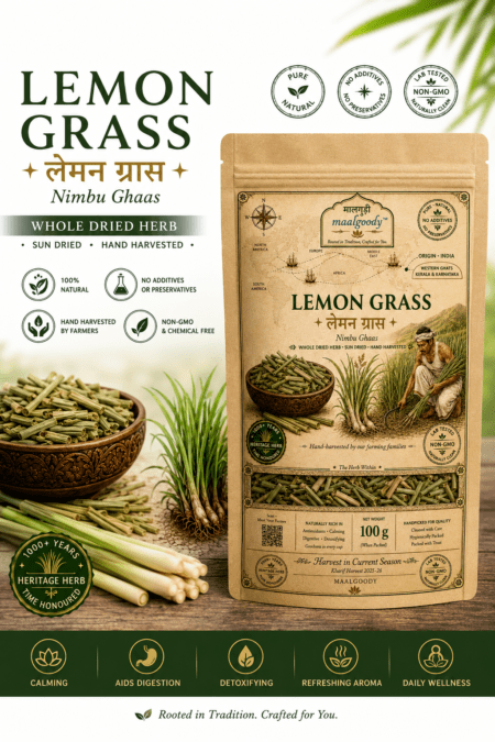 MAALGOODY Lemon Grass Herbal Tea Cut | Hand Harvested & Sun Dried Lemongrass | Natural Detox Herbal Drink | Rich Aroma & Fresh Flavor | No Additives | 100g