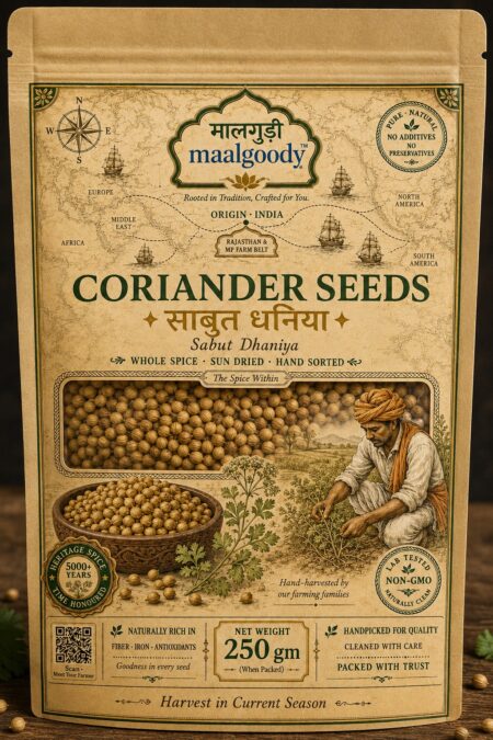 MAALGOODY Premium Coriander Seeds 250g | Sabut Dhaniya | Whole Spice | Sun Dried & Hand Sorted | Natural Aromatic Dhaniya Seeds | Indian Kitchen Masala