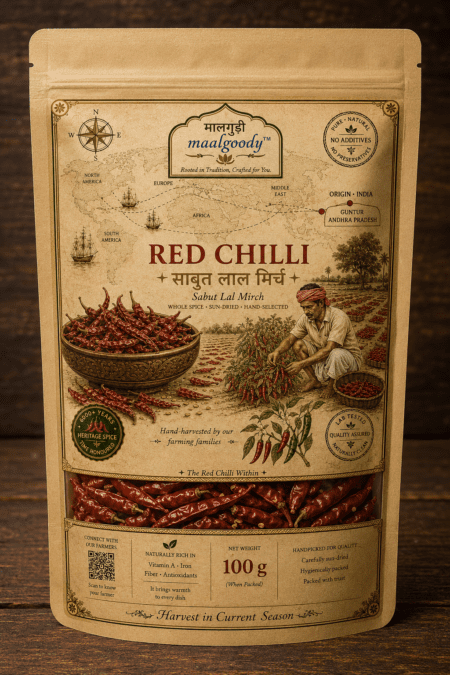Maalgoody Whole Red Chilli (Sabut Lal Mirch) 100g | Premium Guntur Red Chillies | Sun-Dried Whole Spice | No Additives & Preservatives | Rich Aroma & Authentic Indian Flavor